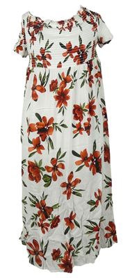 Dámské bílé květované žabičkové šaty s lodičkovým výstřihem Primark