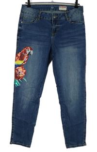 Dámské modré slim kotníkové rifle s papouškem vel. 31