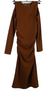 Dámské hnědé šaty s průstřihy a řašením Zara