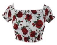Dámská bílo-červená květovaná crop halenka H&M