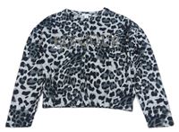 Světlešedé úpletové crop triko s nápisem a leopardím vzorem Primark