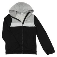 Šedo-bílo-černá propínací mikina s kapucí zn. Slazenger