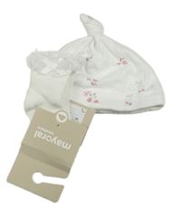 Nové - 2set - Bílá čepice s kytičkami + ponožky Next 