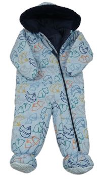 Světlemodrá šusťáková zimní kombinéza s medvědy a kapucí Nutmeg