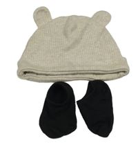 2set- béžová čepice s oušky+ černé ponožky