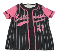 Černo-bílo-růžová pruhovaná halenka s nápisem Shein