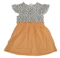 Bílo-oranžovo-šedé šaty s motýlky Topomini