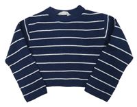 Tmavomodro-bílý pruhovaný crop svetr H&M
