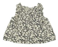 Bílo-černé květované plátěné šaty s volánky Mango