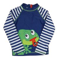 Tmavomodro-pruhované UV triko s chameleonem 