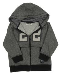 Černo-šedá melírovaná propínací mikina s číslem a kapucí Reserved