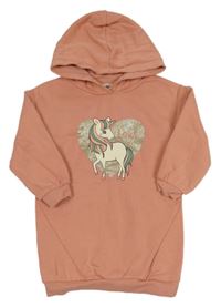 Růžové teplákové šaty s jednorožcem a kapucí C&A