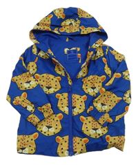 Modro-okrová šusťáková podzimní bunda s leopardy a kapucí Tu