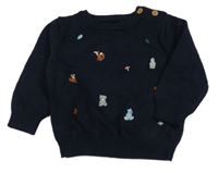 Tmavomodrý svetr se zvířaty Nutmeg