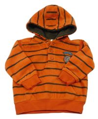 Oranžová pruhovaná fleecová mikina s nášivkou a kapucí C&A