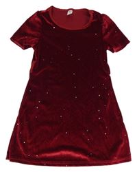 Rubínové sametové třpytivé šaty Shein