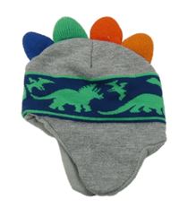 Šedo-tmavomodrá čepice s dinosaury a ostny 