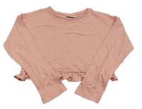 Růžové crop triko s volánkem Matalan