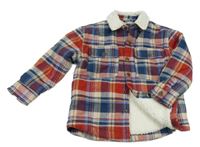 Modro-červeno-šedá kostkovaná zateplená košilová bunda Next