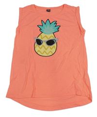 Neonově oranžové tričo s ananasem Y.F.K.