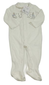 Nové - Bílý žebrovaný sametový overal s nápisem - Králíček Petr