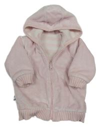 Světlerůžová chlupatá propínací oboustranná mikina s kapucí M&S