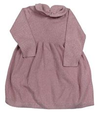 Růžové třpytivé svetrové šaty s límečkem Matalan
