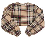 Růžovo-černo-červená kostkovaná crop mikina 