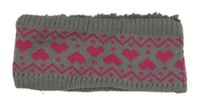 Šedo-růžová pletená podšitá čelenka