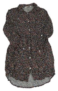 Černé kytičkované košilové šaty H&M