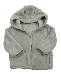 Šedá chlupatá propínací mikina s kapucí 