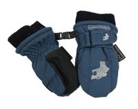 Modré šusťákové zimní palcové rukavice s medvídkem 