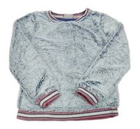 Světlemodrá chlupatá podšitá mikina s proužky Alive 