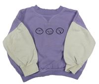Fialovo-smetanová oversize mikina se smajlíky PRIMARK