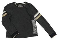 Šedé pruhované triko s nápisem Next