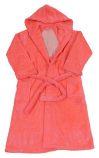 Neonově růžový plyšový župan s nápisem a páskem M&S