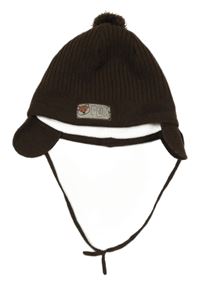 Kávová žebrovaná pletená podšitá čepice s liškou 