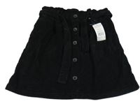 Nové - Černá manšestrová sukně s páskem a knoflíky F&F