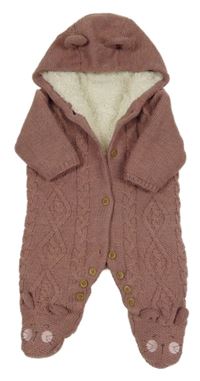 Růžová melírovaná pletená zateplená kombinéza s kapucí George