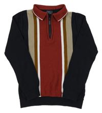 Tmavomodrý svetr s proužky a límečkem Next