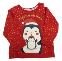 Červená mikina s tučňáky C&A