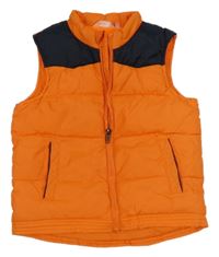 Oranžovo-tmavomodrá šusťáková zateplená vesta 