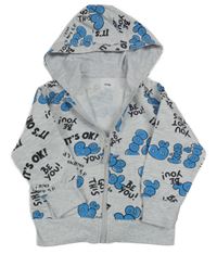 Šedá melírovaná propínací mikina s nápisy a kapucí Sinsay