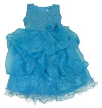 Modré organzové slavnostní šaty s květy Nana Baby