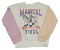 Bílo-broskvovo-růžová mikina s jednorožcem F&F