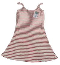 Nové - Bílo-červené pruhované bavlněné šaty s dirkovaným vzorem Primark