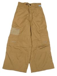 Béžové šusťákové široké kalhoty s kapsami DingDong 