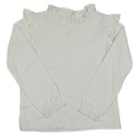 Bílé triko s výšivkou a volánky Hema