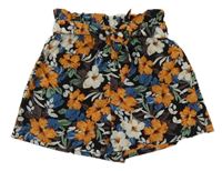 Černé lehké květované kraťasy s páskem Shein