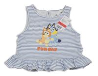 Nové - Světlemodro-bílá pruhovaná tunika s Bluey a volánkem H&M